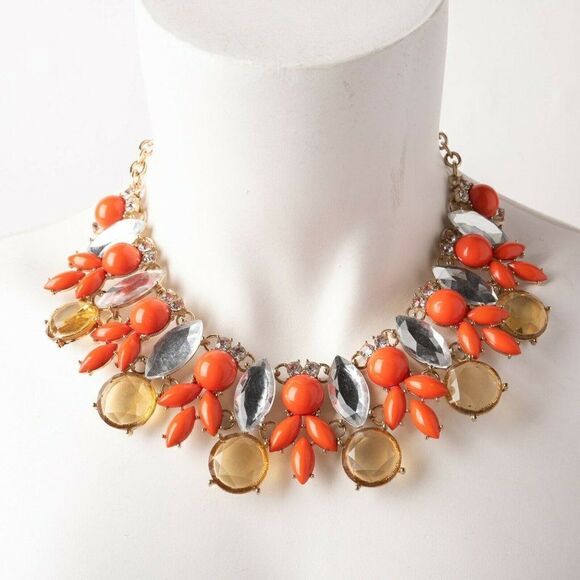Acrylic Bead Orange Statement Necklace Waterfall - Picture 1 of 2